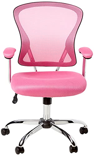 OSP Home Furnishings Juliana Mesh Back and Padded Mesh Seat Adjustable Task Chair with Padded Arms and Chrome Accents, Pink