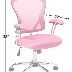 OSP Home Furnishings Juliana Mesh Back and Padded Mesh Seat Adjustable Task Chair with Padded Arms and Chrome Accents, Pink