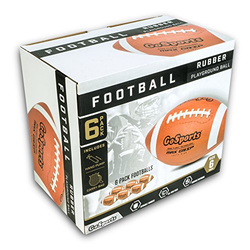 GoSports Rubber Footballs - 6 Pack of Youth Size Balls with Pump & Carrying Bag