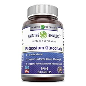 amazing formulas potassium gluconate 99 milligrams - 250 tablets (non-gmo,gluten free) -balances ph levels - supports muscular health