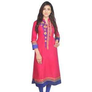 chichi indian women's embroidered rayon kurti red-blue for casual/daily/party wear
