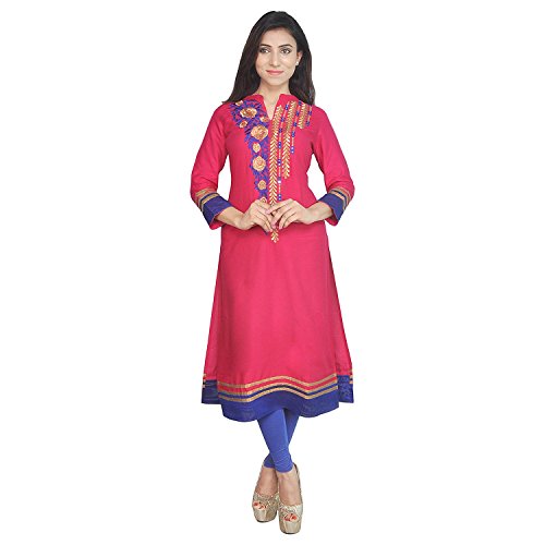 Chichi Indian Women's Embroidered Rayon Kurti Red-Blue For Casual/Daily/Party Wear