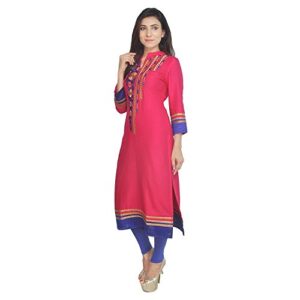 Chichi Indian Women's Embroidered Rayon Kurti Red-Blue For Casual/Daily/Party Wear