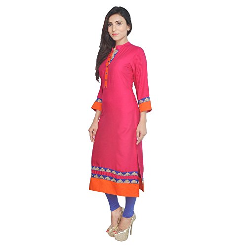 Indian Women's Embroidered Rayon Kurti Red Top By Chichi, Large