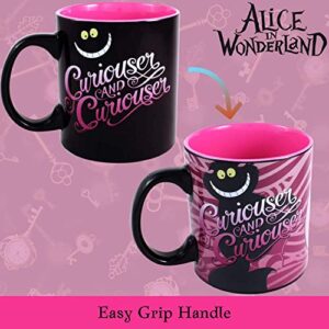 Silver Buffalo Disney Alice in Wonderland Cheshire Cat Curiouser and Curiouser Heat Reveal Ceramic Mug, 20 Ounces