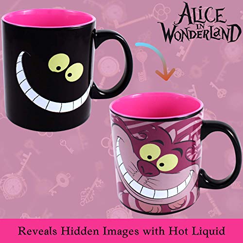 Silver Buffalo Disney Alice in Wonderland Cheshire Cat Curiouser and Curiouser Heat Reveal Ceramic Mug, 20 Ounces