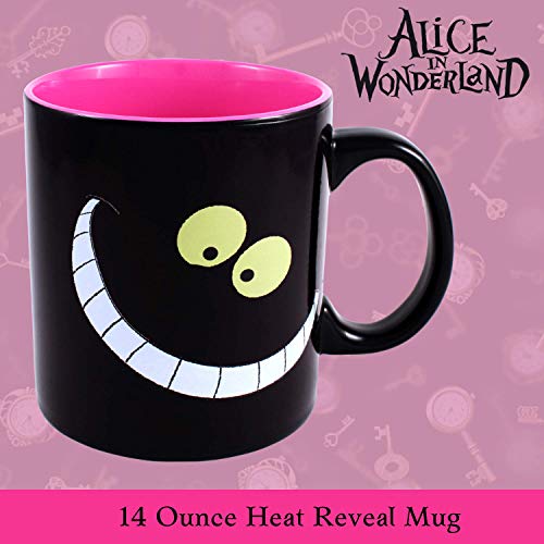 Silver Buffalo Disney Alice in Wonderland Cheshire Cat Curiouser and Curiouser Heat Reveal Ceramic Mug, 20 Ounces