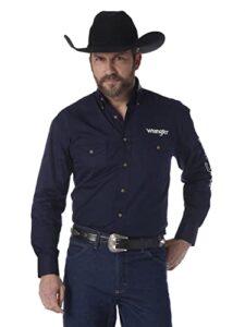 wrangler mens western logo two pocket long sleeve button down shirt, navy, large us