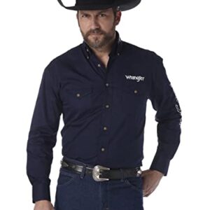 Wrangler mens Western Logo Two Pocket Long Sleeve Button Down Shirt, Navy, Large US