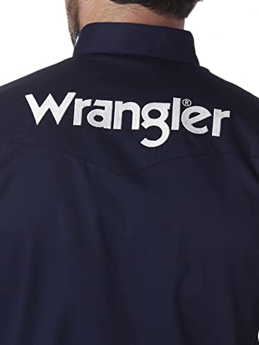 Wrangler mens Western Logo Two Pocket Long Sleeve Button Down Shirt, Navy, Large US