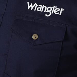 Wrangler mens Western Logo Two Pocket Long Sleeve Button Down Shirt, Navy, Large US