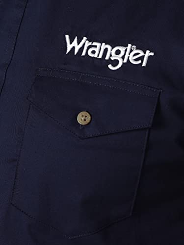 Wrangler mens Western Logo Two Pocket Long Sleeve Button Down Shirt, Navy, Large US