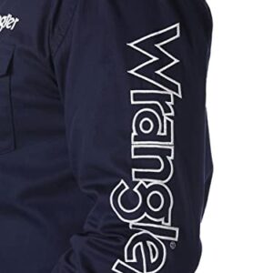 Wrangler mens Western Logo Two Pocket Long Sleeve Button Down Shirt, Navy, Large US