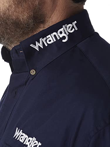 Wrangler mens Western Logo Two Pocket Long Sleeve Button Down Shirt, Navy, Large US