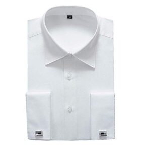 alimens & gentle french cuff regular fit dress shirts (cufflink included) (16" neck - 34"/35" sleeve, white new)