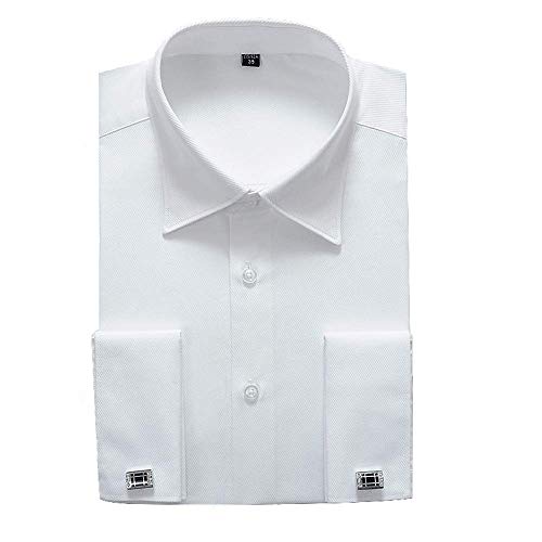 Alimens & Gentle French Cuff Regular Fit Dress Shirts (Cufflink Included) (16" Neck - 34"/35" Sleeve, White New)