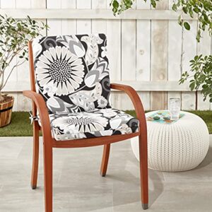Pillow Perfect Floral Indoor/Outdoor Solid Back 1 Piece Square Corner Chair Cushion with Ties, Deep Seat, Weather, and Fade Resistant, 36.5" x 18", Black/White Sophia, 1 Count