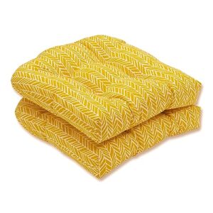 pillow perfect 610238 outdoor/indoor herringbone egg yolk tufted seat cushions (round back), 19" x 19", yellow, 2 pack