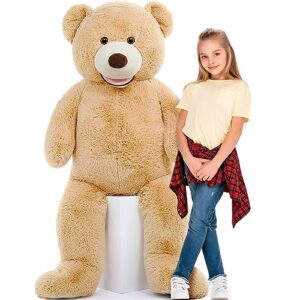 doldoa 4.3ft big teddy bear stuffed animals with footprints, life size teddy bear plush for girlfriend 51 inch, light brown