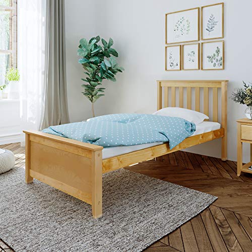 Max & Lily Twin Bed, Wood Bed Frame with Headboard For Kids, Slatted, Natural