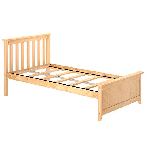 Max & Lily Twin Bed, Wood Bed Frame with Headboard For Kids, Slatted, Natural