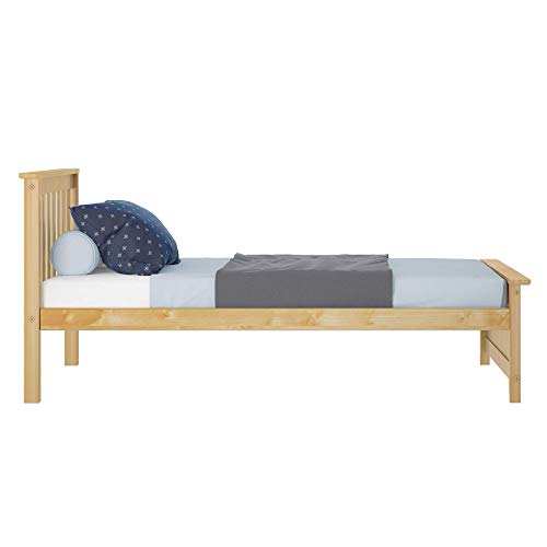 Max & Lily Twin Bed, Wood Bed Frame with Headboard For Kids, Slatted, Natural