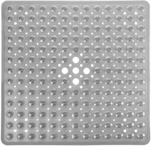 yimobra shower bathtub mat non slip, 21x21 inch, soft square bath mat for tub with suction cups and drain holes, stall floor mats for bathroom, machine washable, bathroom accessories, clear gray