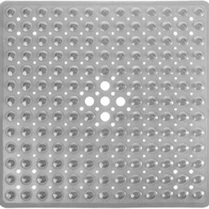 Yimobra Shower Bathtub Mat Non Slip, 21x21 Inch, Soft Square Bath Mat for Tub with Suction Cups and Drain Holes, Stall Floor Mats for Bathroom, Machine Washable, Bathroom Accessories, Clear Gray