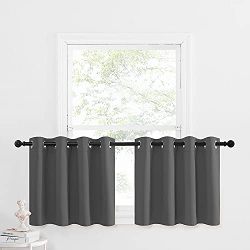 NICETOWN Kitchen Blackout Window Curtains Over Sink - Thermal Insulated Home Decor Small Blackout Grommet Winow Tiers for Short Window (52W by 24L + 1.2 inches Header, Grey, 2 Panels)