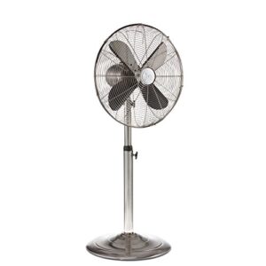 decobreeze pedestal standing floor fan, indoor 3-speed oscillating fan with adjustable height, stainless, retro fan, 16 inches