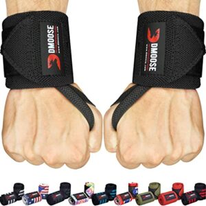 dmoose gym wrist straps for men 12 and 18 inches thumb loops with wrist support for workouts powerlifting wrist straps for weight lifting men and women black ii