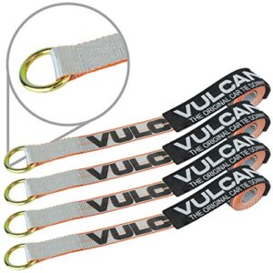 VULCAN Wheel Dolly Tire Harness with Universal O-Ring - Lasso Style - 2 Inch x 96 Inch - 4 Pack - Silver Series - 3,300 Pound Safe Working Load- Straps Only - Ratchets Sold Separately