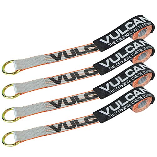 VULCAN Wheel Dolly Tire Harness with Universal O-Ring - Lasso Style - 2 Inch x 96 Inch - 4 Pack - Silver Series - 3,300 Pound Safe Working Load- Straps Only - Ratchets Sold Separately