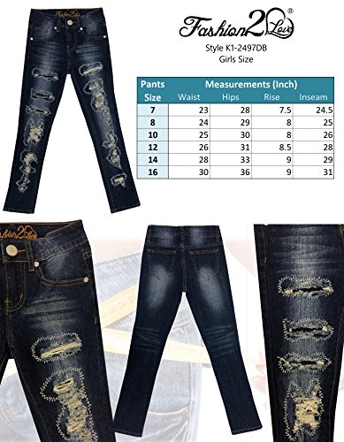 K1-2497DB - Girls’ Stretch 5 Pockets Rip and Repair Premium, Skinny Jeans in Dark Blue Size 14 (MLG1)