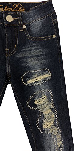 K1-2497DB - Girls’ Stretch 5 Pockets Rip and Repair Premium, Skinny Jeans in Dark Blue Size 14 (MLG1)