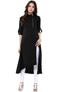 janasya women's crepe kurti tunic tops,black,large