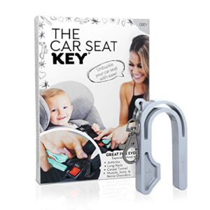 The Car Seat Key - Original Car Seat Key Chain Buckle Release Tool - Easy Unbuckle Opener Aid for Nails, Parents, Grandparents & Older Children by NAMRA Made in USA (Grey)