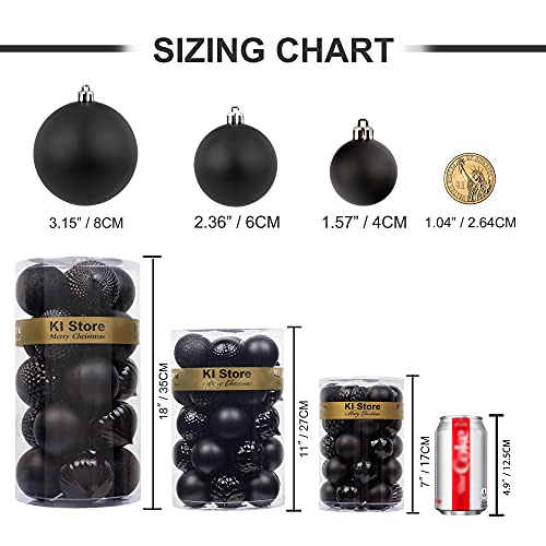 KI Store Black Christmas Balls 34pcs 2.36-Inch Christmas Tree Decoration Ornaments for Xmas Tree Halloween Wreath Garland Decor Ornaments Hooks Included