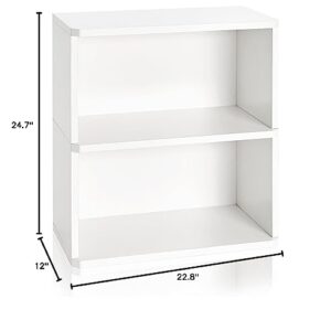 Way Basics Webster 2 Tier Bookshelf Display Storage and Organizer (Tool-Free Assembly and Uniquely Crafted from Sustainable Non Toxic zBoard Paperboard) White