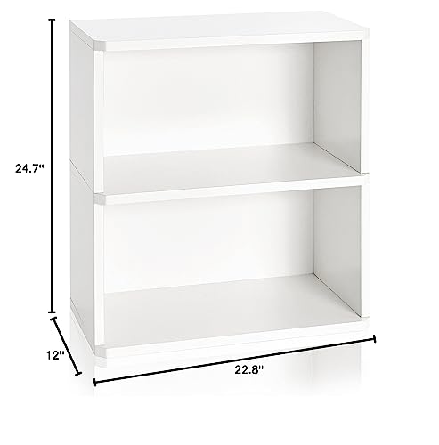 Way Basics Webster 2 Tier Bookshelf Display Storage and Organizer (Tool-Free Assembly and Uniquely Crafted from Sustainable Non Toxic zBoard Paperboard) White