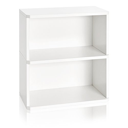 Way Basics Webster 2 Tier Bookshelf Display Storage and Organizer (Tool-Free Assembly and Uniquely Crafted from Sustainable Non Toxic zBoard Paperboard) White