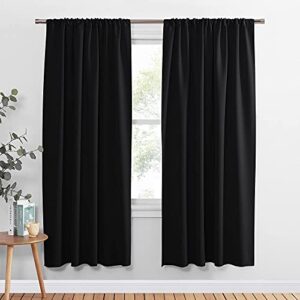 pony dance blackout curtains 72 long - solid rod pocket thermal panels black out window cover energy efficient light blocking drapes for living room, 42-inch by 72-inch, black, 2 pieces