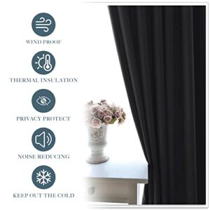 PONY DANCE Blackout Curtains 72 Long - Solid Rod Pocket Thermal Panels Black Out Window Cover Energy Efficient Light Blocking Drapes for Living Room, 42-inch by 72-inch, Black, 2 Pieces