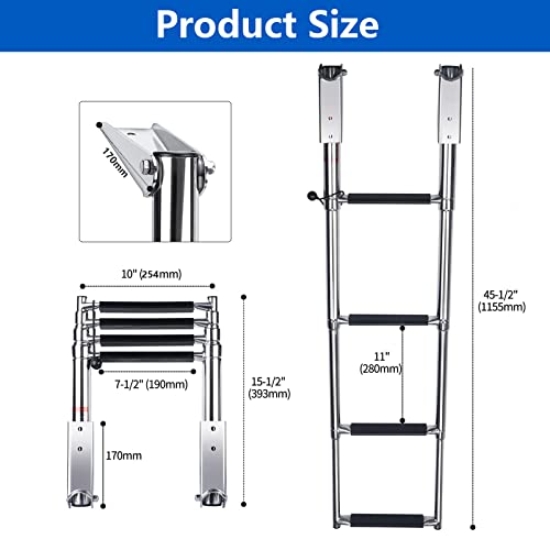 Marinebaby Heavy Duty Boat Telescopic 4 Step Ladder,Stainless Steel Swim Platform Telescoping Ladder,Extendable Step for Boat Yacht