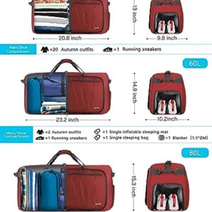 Gonex Unisex Adult Large Foldable Luggage with Shoes Compartment, Red, 100L