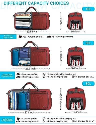 Gonex Unisex Adult Large Foldable Luggage with Shoes Compartment, Red, 100L
