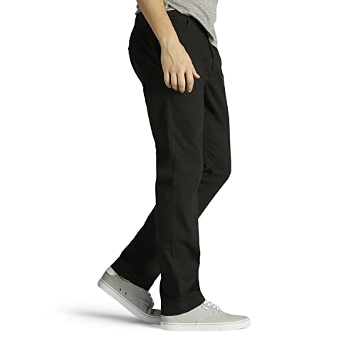 Lee Men's Extreme Motion Flat Front Slim Straight Pant Black 34W x 32L