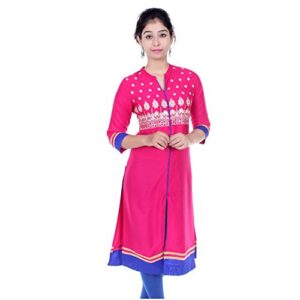 chichi indian women's embroidered cotton blend kurti pink for casual/daily/party wear