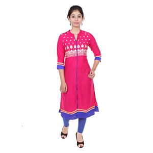 Chichi Indian Women's Embroidered Cotton Blend Kurti Pink For Casual/Daily/Party Wear
