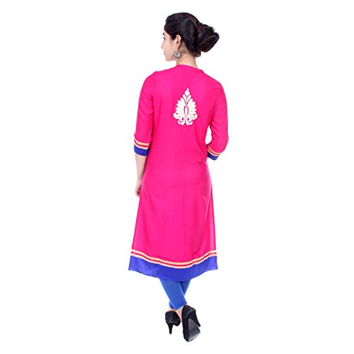 Chichi Indian Women's Embroidered Cotton Blend Kurti Pink For Casual/Daily/Party Wear
